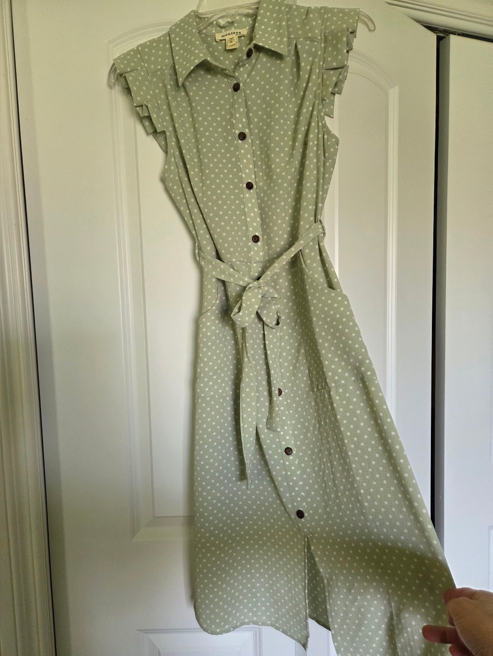 Monteau Light Sage Green Polka Dot Midi Dress